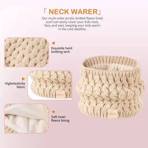 Kids Winter Hat Scarf Gloves Set Children's Warm Knit Fleece Lined Pompom Hat for Kids Ages 3-9, Perfect for Boys and Girls - 4