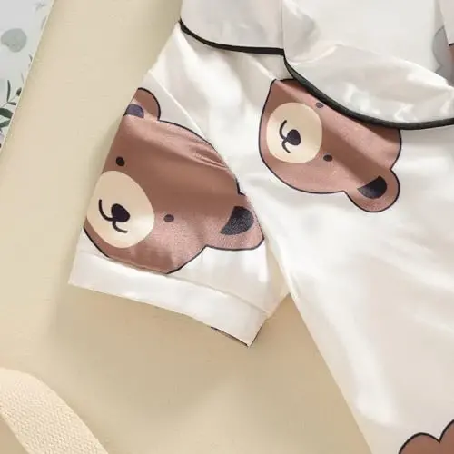 Kids Baby Girl Boy Satin Pajamas Set Short sleeve Button Down Shirt And Shorts Pjs Summer Sleepwear Nightwear - 5