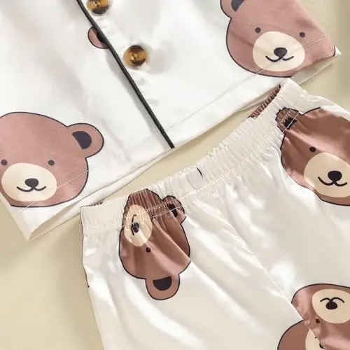 Kids Baby Girl Boy Satin Pajamas Set Short sleeve Button Down Shirt And Shorts Pjs Summer Sleepwear Nightwear - 6