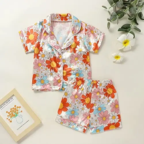 Kids Baby Girl Boy Satin Pajamas Set Short sleeve Button Down Shirt And Shorts Pjs Summer Sleepwear Nightwear - KIDS (1)