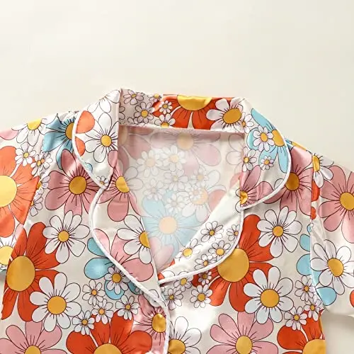 Kids Baby Girl Boy Satin Pajamas Set Short sleeve Button Down Shirt And Shorts Pjs Summer Sleepwear Nightwear - 4