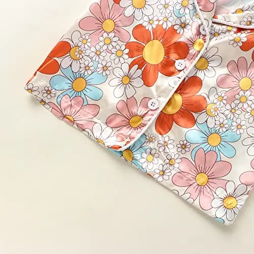 Kids Baby Girl Boy Satin Pajamas Set Short sleeve Button Down Shirt And Shorts Pjs Summer Sleepwear Nightwear - 6