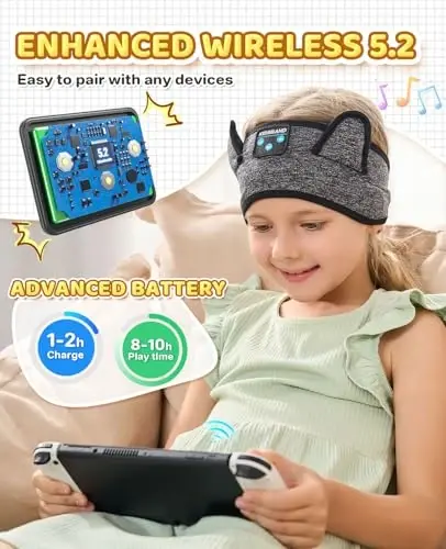 Kids Headphones, Bluetooth Headphones Adjustable Headband for Kids, Wireless and Wired Playback 3.5 MM Jack for School, Kids Headset for Girls Boys, Kindle Tablet Cellphones Airplane Travel Sleep - 3