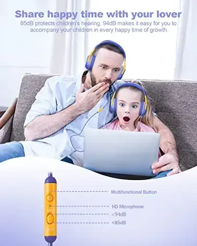 Kids Headphones Wired with Microphone for ipad Computer Laptop for Boys Girls Volume Limit Foldable Over Ear Headset for School 3.5mm Jack - 4