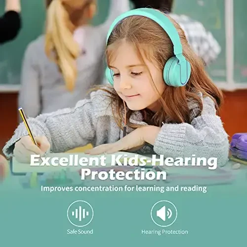 Kids Headphones, AILIHEN I35 On-Ear Headphones for School, 93dB HD Mic Stereo Headphone for Kid Girls Children, Foldable Wired 3.5mm for Chromebook, Laptop, Computer, Tablet (Green Purple) - AILIHEN (1)