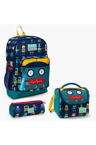 Kids Lacivert Çivit Robot Desenli 3’lü Okul Çanta Seti SET0123472 - Lacivert Çivit 
