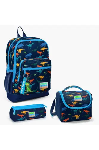 Kids Lacivert Mavi Dinazor Desenli 3’lü Okul Çanta Seti SET0123115 - Lacivert ve Mavi 