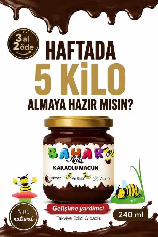 kilo-aldırıcı iştah açıcı Besin Kakaolu Pekmez Vitamin Arı Sütü Bitkisel Organik Karışımlı Macun 240 gr çocuklar için Vitamin Macun Kakaolu Pekmez Propolis Ari Sütü Bal (240gr) - BAHAR KIDS