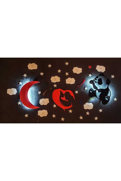 Çocuk Odası Dekoratif PEMBE AY- ANNE BEBEK- PANDA Gece Lambası Ledli Aydınlatma - NETWORK MÜHENDISLIK
