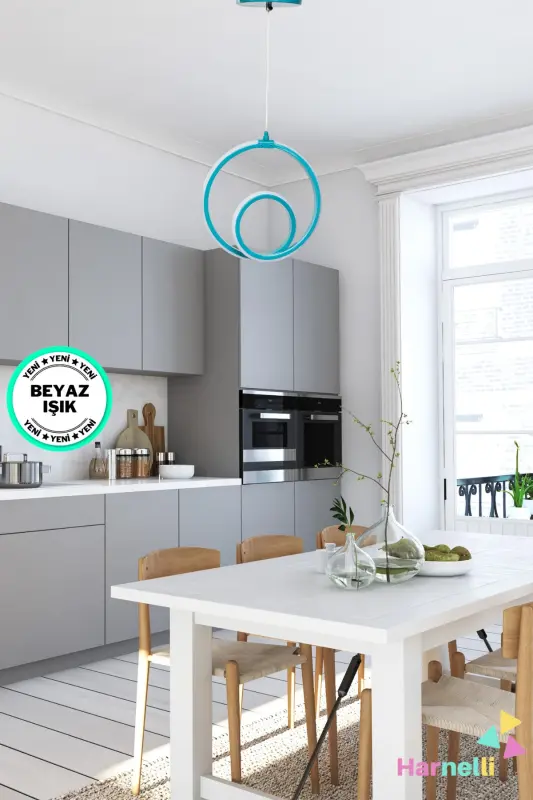 Çocuk odası Hol Antre Oturma Odası Beyaz Işık Tekli Ledli Avize - Turkuaz - 3