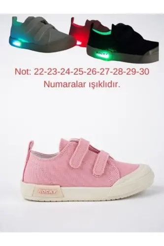 Çocuk Pembe Keten Işıklı Ortopedik Spor Ayakkabı - PEMBE - 4