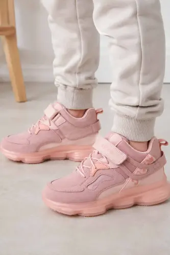 Çocuk Pembe Sneaker Kalın Taban Cırt Cırtlı Günlük Spor Ayakkabı - Pembe/Cuıre - 1
