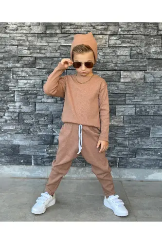 Çocuk şalvar bohem takım salaş - bej - BARIN KIDS (1)