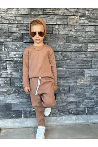 Çocuk şalvar bohem takım salaş - bej - 3