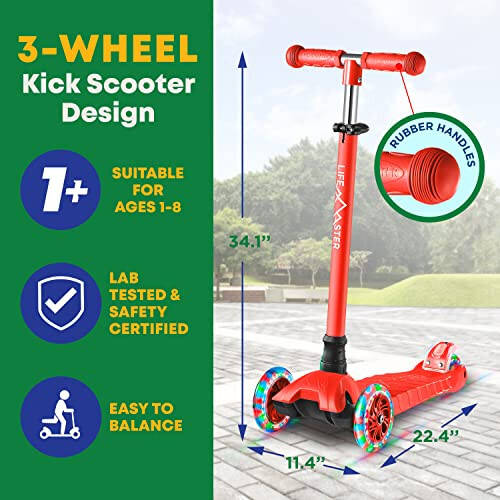 Çocuk Scooter - Çocuk ve Bebek 3 Tekerlekli Tekmelemeli Scooter - Dönen Sırada Işık Yayan LED Tekerlekler Lifemaster - 5