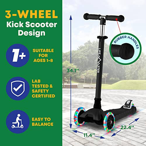 Çocuk Scooter - Çocuk ve Bebek 3 Tekerlekli Tekmeli Scooter - Dönen Sırada LED Tekerlek Işıkları Yanar Lifemaster - 5