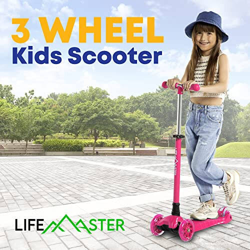 Çocuk Scooter - Çocuk ve Bebekler İçin 3 Tekerlekli Kicking Scooter - Dönen Sırada LED Tekerlek Işıkları Yanar Lifemaster - 7