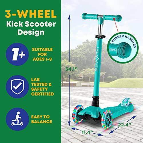 Çocuk Scooter - Çocuk ve Bebekler İçin 3 Tekerlekli Tekmelemeli Scooter - Dönen Sırada LED Tekerlek Işıkları Yanar Lifemaster - 5