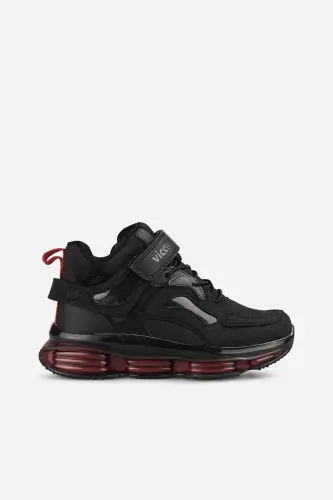 Çocuk Siyah Bot Sneaker Cırt Cırtlı Bağcıklı Kalın Taban Spor Ayakkabı - Siyah/CURE - VİCCO (1)