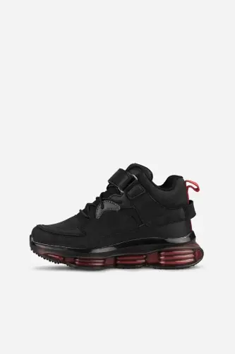 Çocuk Siyah Bot Sneaker Cırt Cırtlı Bağcıklı Kalın Taban Spor Ayakkabı - Siyah/CURE - 3