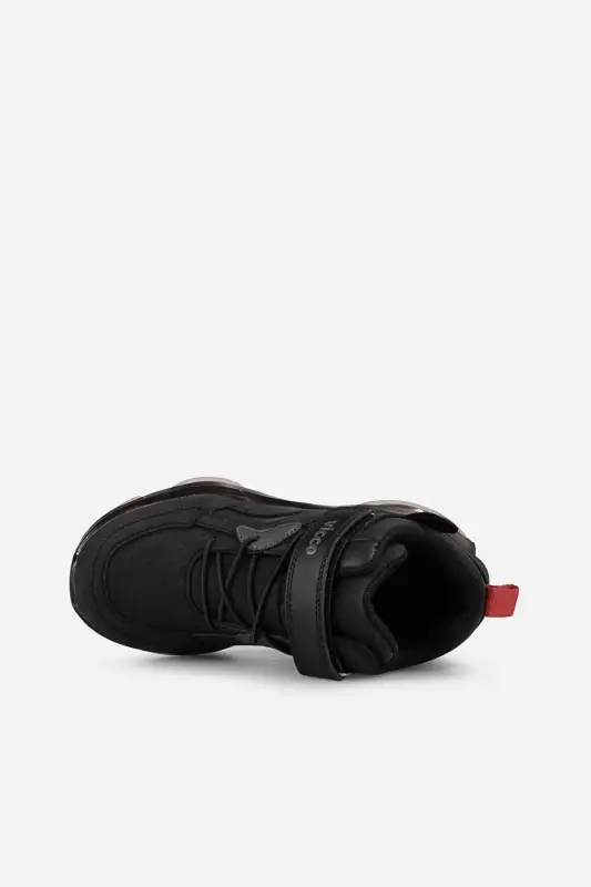 Çocuk Siyah Bot Sneaker Cırt Cırtlı Bağcıklı Kalın Taban Spor Ayakkabı - Siyah/CURE - 4