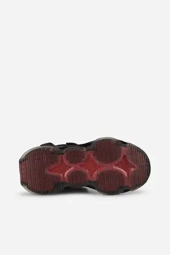 Çocuk Siyah Bot Sneaker Cırt Cırtlı Bağcıklı Kalın Taban Spor Ayakkabı - Siyah/CURE - 5