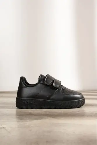 Çocuk Siyah Cırtlı Spor Okul Ayakkabısı-Siyah - 8