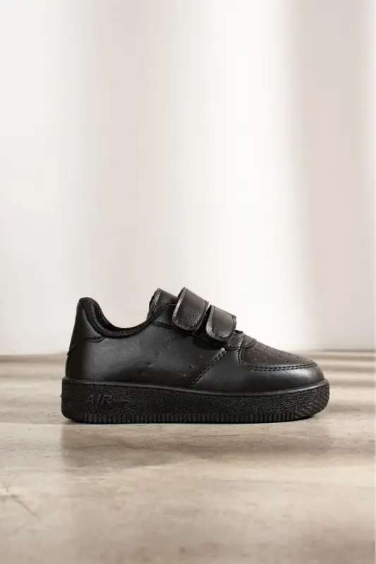 Çocuk Siyah Cırtlı Spor Okul Ayakkabısı-Siyah - 8