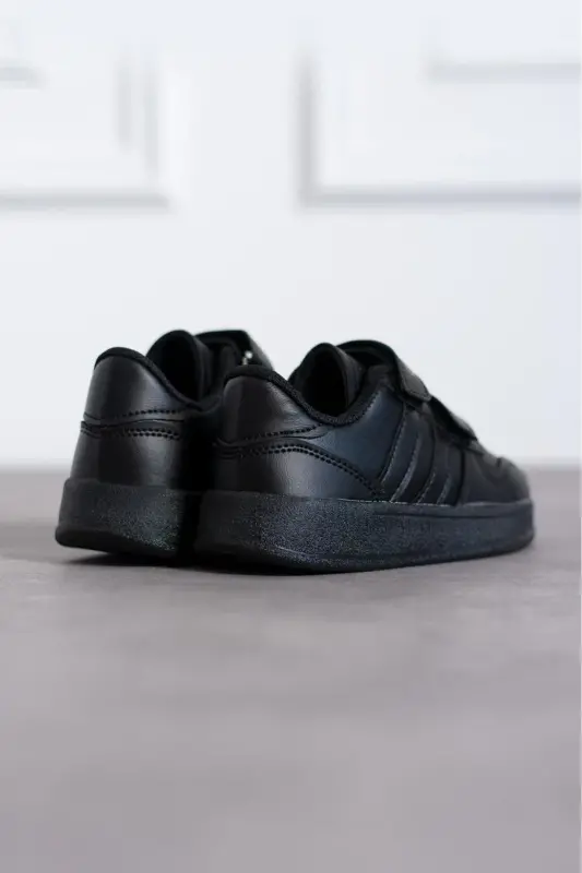 Çocuk Siyah Cırtlı Spor Okul Ayakkabısı-Siyah - 4