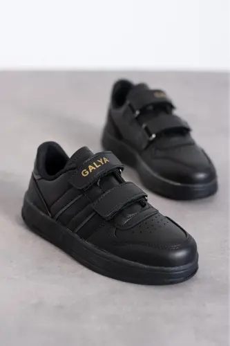 Çocuk Siyah Cırtlı Spor Okul Ayakkabısı-Siyah 