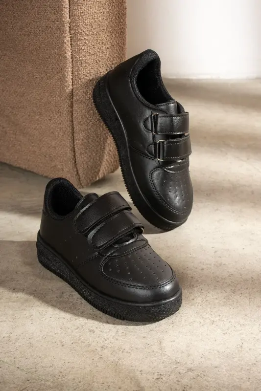 Çocuk Siyah Cırtlı Spor Okul Ayakkabısı-Siyah - 6