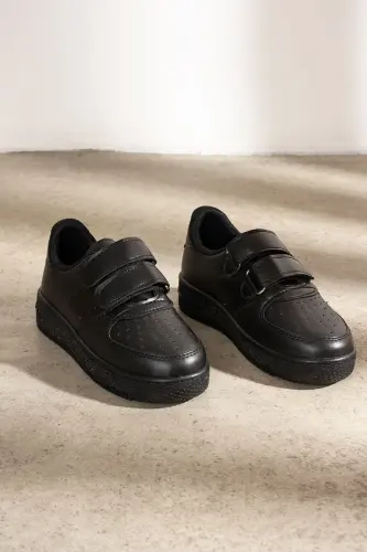 Çocuk Siyah Cırtlı Spor Okul Ayakkabısı-Siyah - 7