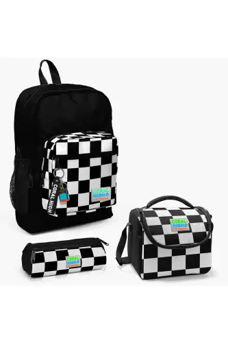 Kids Siyah Dama Desenli 3’lü Okul Çanta Seti SET0123714-Siyah Beyaz 