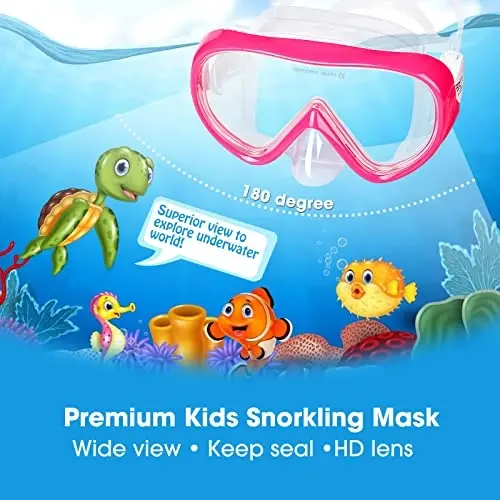 Kids Snorkel Set, Child Diving Mask Anti-Fog Swim Goggles and Dry Snorkel Children Snorkeling Gear for Youth Boys Girls Age 4-14 - EXP VISION (1)