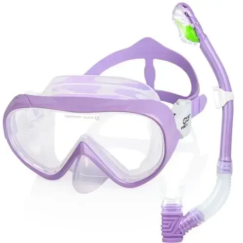 Kids Snorkel Set, Child Diving Mask Anti-Fog Swim Goggles and Dry Snorkel Children Snorkeling Gear for Youth Boys Girls Age 4-14 - EXP VISION