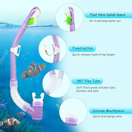 Kids Snorkel Set, Child Diving Mask Anti-Fog Swim Goggles and Dry Snorkel Children Snorkeling Gear for Youth Boys Girls Age 4-14 - 6