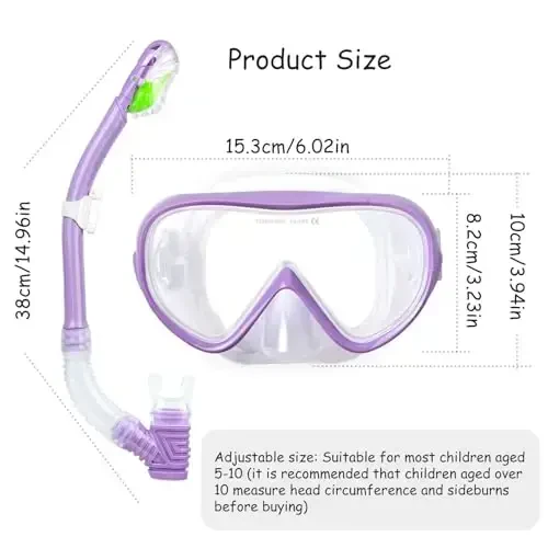 Kids Snorkel Set, Child Diving Mask Anti-Fog Swim Goggles and Dry Snorkel Children Snorkeling Gear for Youth Boys Girls Age 4-14 - 5