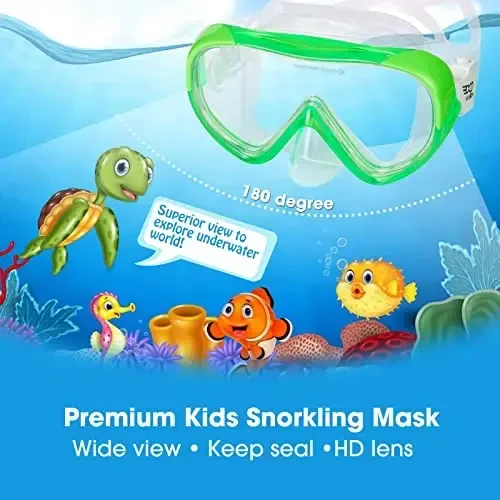 Kids Snorkel Set, Child Diving Mask Anti-Fog Swim Goggles and Dry Snorkel Children Snorkeling Gear for Youth Boys Girls Age 4-14 - EXP VISION (1)
