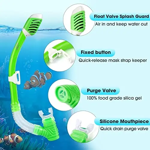 Kids Snorkel Set, Child Diving Mask Anti-Fog Swim Goggles and Dry Snorkel Children Snorkeling Gear for Youth Boys Girls Age 4-14 - 5