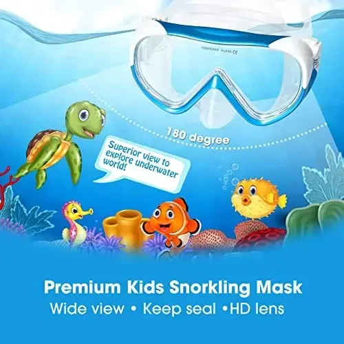 Kids Snorkel Set, Child Diving Mask Anti-Fog Swim Goggles and Dry Snorkel Children Snorkeling Gear for Youth Boys Girls Age 4-14 - 2
