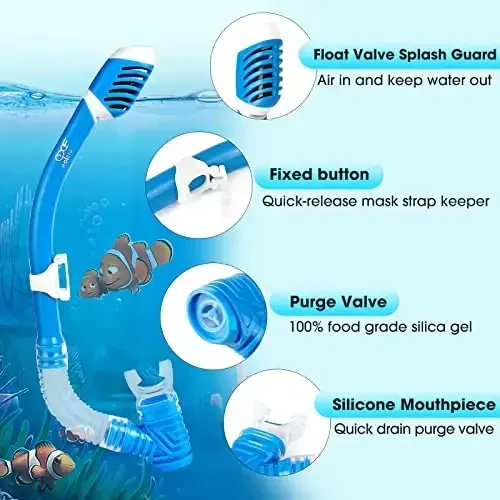 Kids Snorkel Set, Child Diving Mask Anti-Fog Swim Goggles and Dry Snorkel Children Snorkeling Gear for Youth Boys Girls Age 4-14 - 5