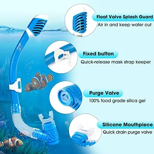 Kids Snorkel Set, Child Diving Mask Anti-Fog Swim Goggles and Dry Snorkel Children Snorkeling Gear for Youth Boys Girls Age 4-14 - 5
