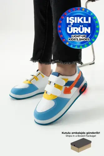 Çocuk Spor Ayakkabı Sneaker Ortopedik Nefes Alır Mavi Turuncu Çocuk ve Bebek Işıklı Spor Ayakkabı-Mavi Turuncu - BEINSTEPS (1)