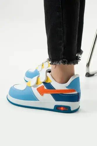 Çocuk Spor Ayakkabı Sneaker Ortopedik Nefes Alır Mavi Turuncu Çocuk ve Bebek Işıklı Spor Ayakkabı-Mavi Turuncu - 4