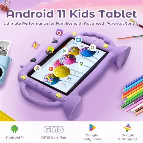 Kids Tablet, 7 inch Tablet for Kids 2-10, Educational Learning Toddler Tablet Android 11, 3GB RAM+32GB ROM Storage, Google Play YouTube, Baby Girl boy Present（Purple） - 2