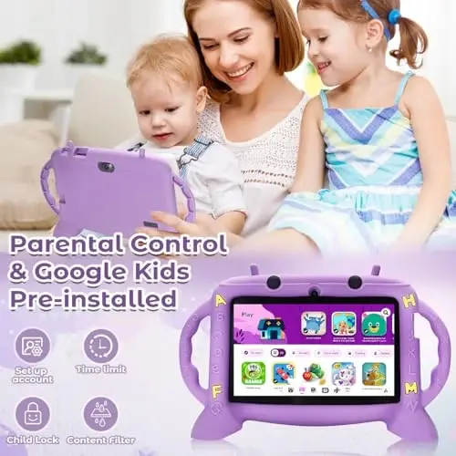 Kids Tablet, 7 inch Tablet for Kids 2-10, Educational Learning Toddler Tablet Android 11, 3GB RAM+32GB ROM Storage, Google Play YouTube, Baby Girl boy Present（Purple） - 3