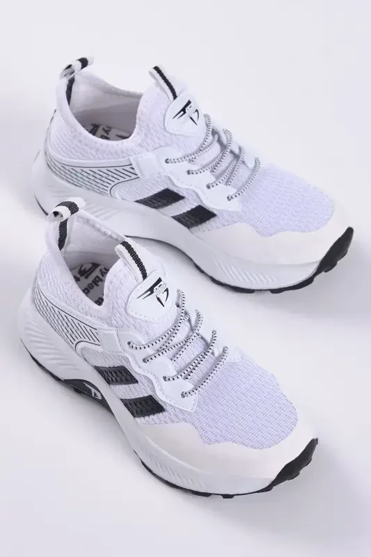 Çocuk Unisex Beyaz Siyah Rahat Kalıp Nefes Alabilen Kumaş Bağcıklı Sneaker-Beyaz Siyah - 3