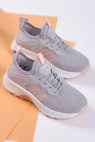 Çocuk Unisex Buz Pudra Rahat Kalıp Nefes Alabilen Kumaş Bağcıklı Sneaker - Buz Pudra - 3