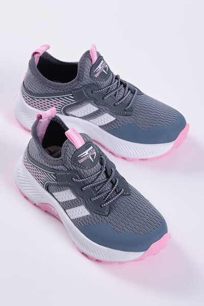 Çocuk Unisex Füme Pembe Rahat Kalıp Nefes Alabilen Kumaş Bağcıklı Sneaker - 5