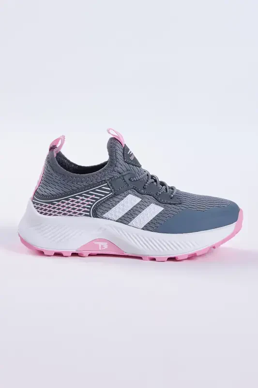Çocuk Unisex Füme Pembe Rahat Kalıp Nefes Alabilen Kumaş Bağcıklı Sneaker-Füme Pembe - 1